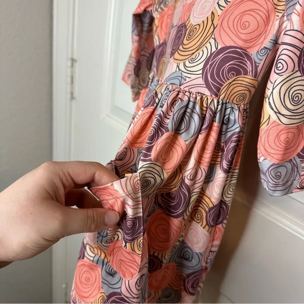 Mila & Rose Multicolor Pink Purple Orange Rose Chore Pocket Swing Dress 4T Boho